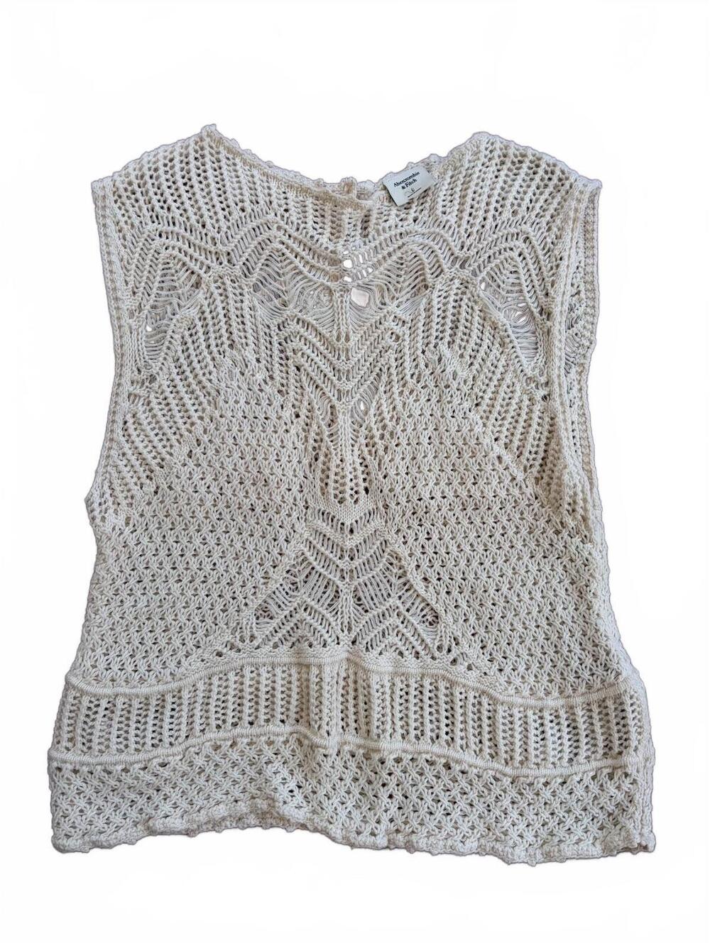 Abercrombie & Fitch Cream Crochet Knit Sleeveless Top